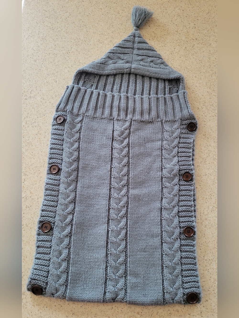 Gray Knit Hooded Baby Cocoon